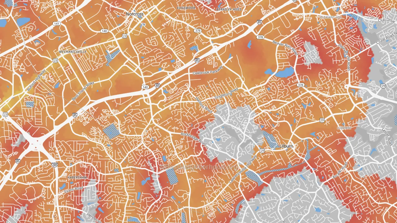 Transit Grade map of 30093, GA