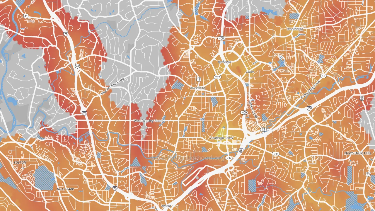 Transit Grade map of 30305, GA
