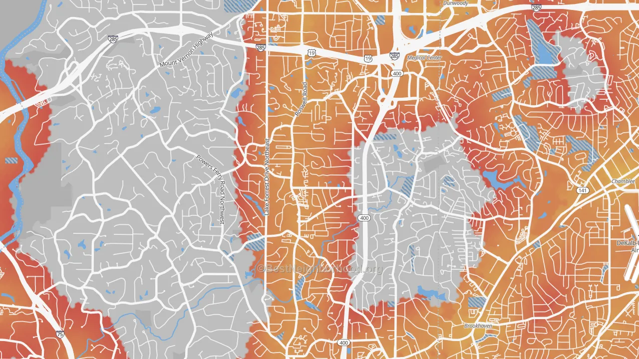 Transit Grade map of 30342, GA