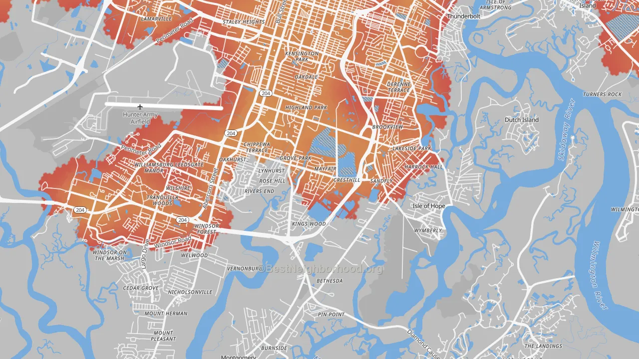 Transit Grade map of 31406, GA