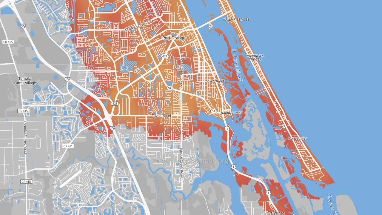 Transit Grade map of 32127, FL