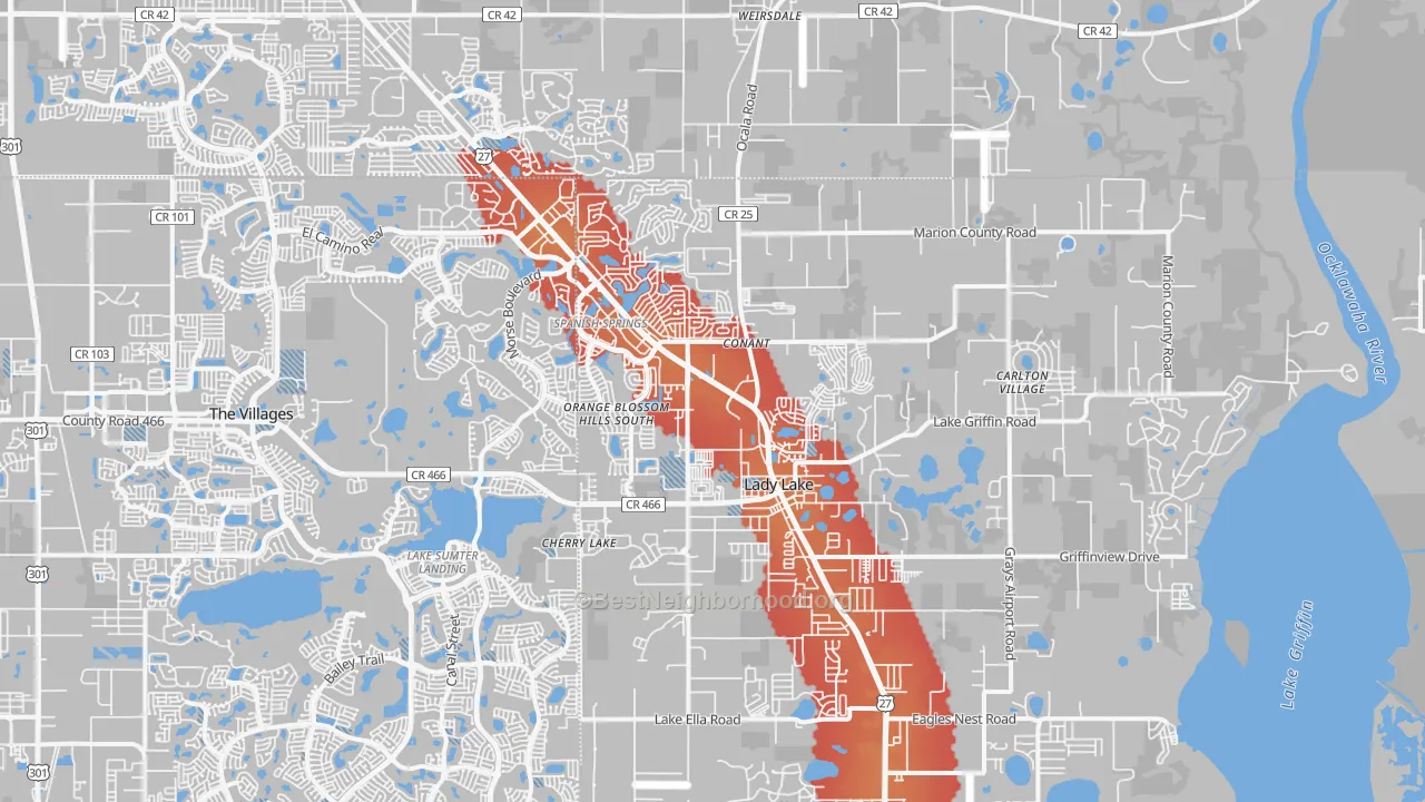 Transit Grade map of 32159, FL