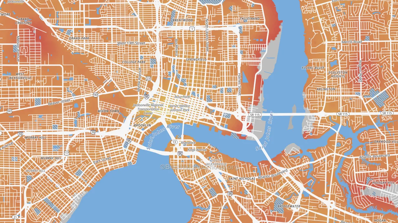 Transit Grade map of 32202, FL