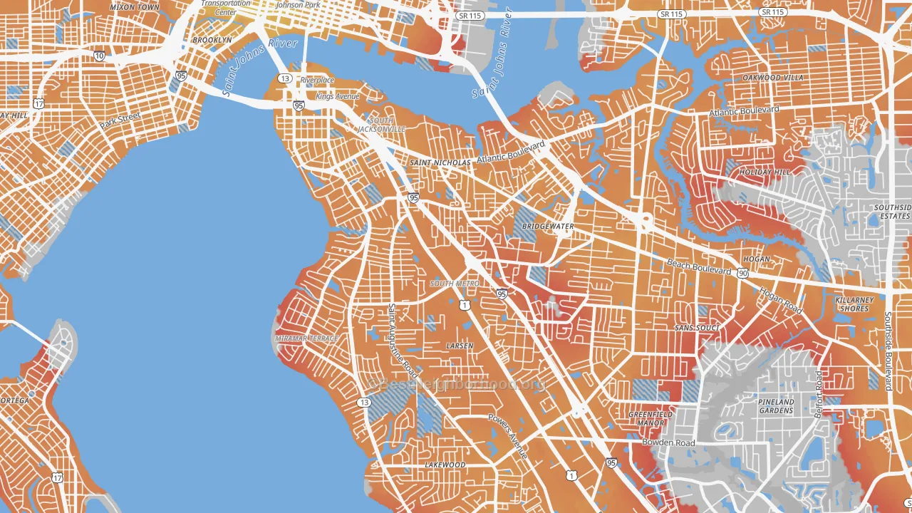 Transit Grade map of 32207, FL