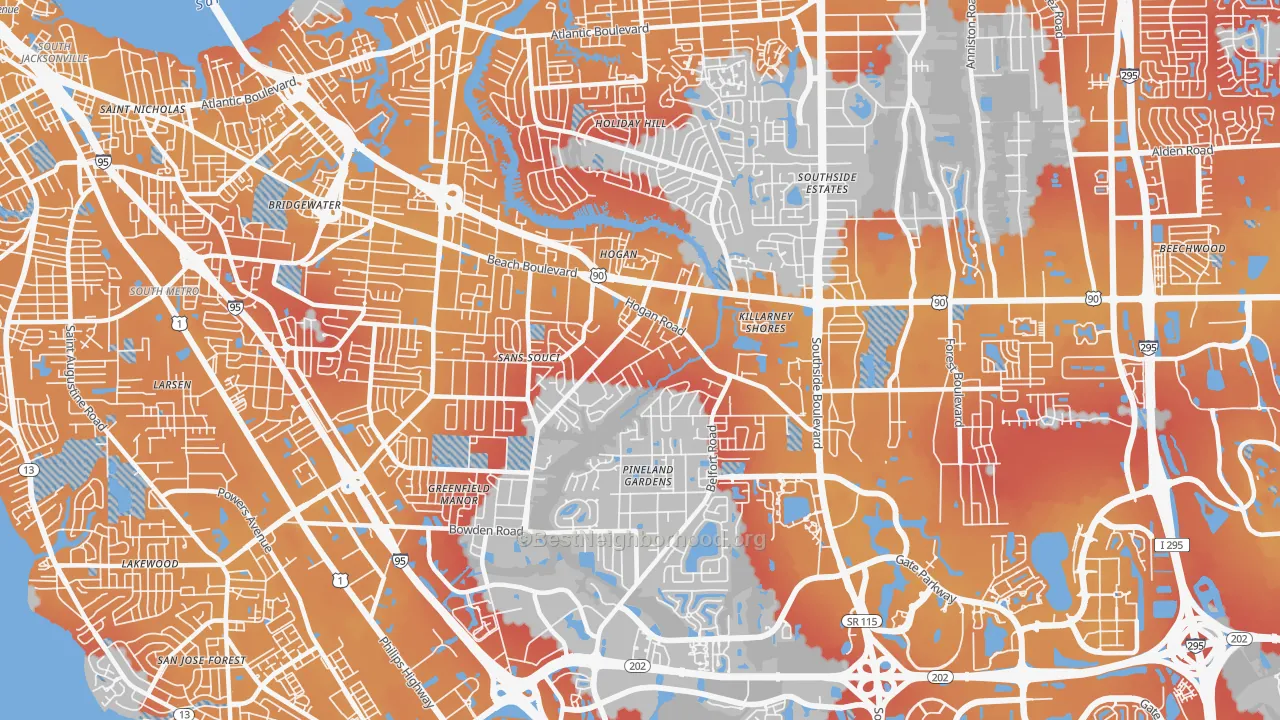 Transit Grade map of 32216, FL