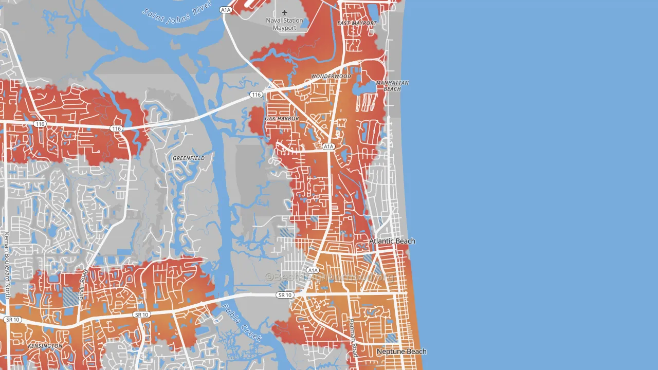 Transit Grade map of 32233, FL