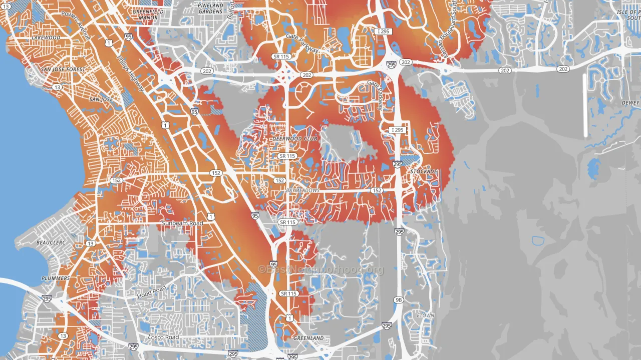 Transit Grade map of 32256, FL