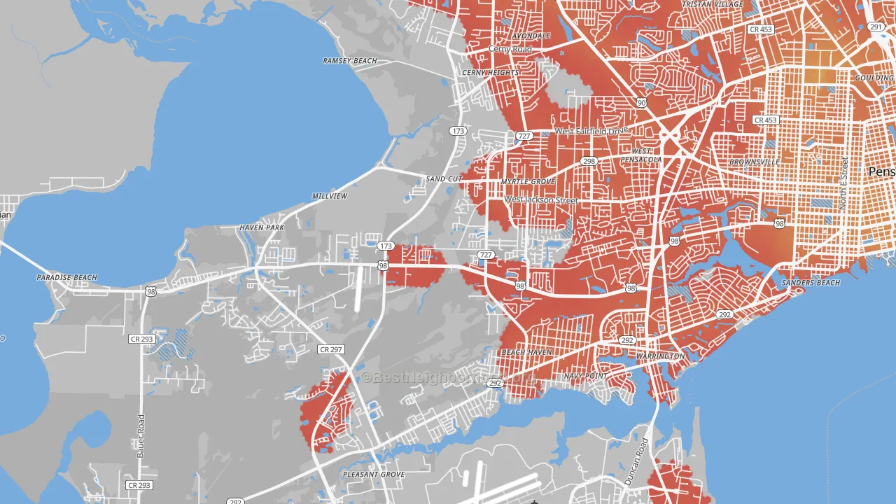 Transit Grade map of 32506, FL