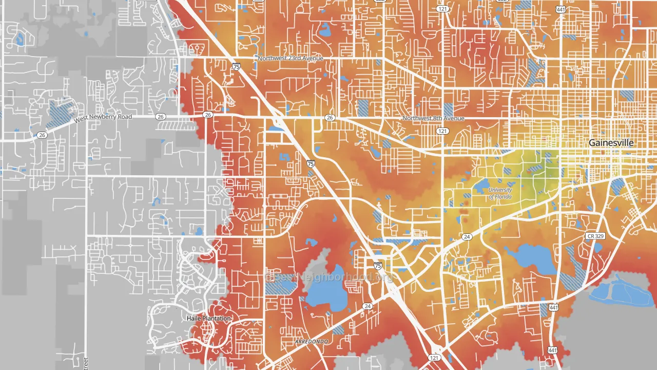Transit Grade map of 32607, FL