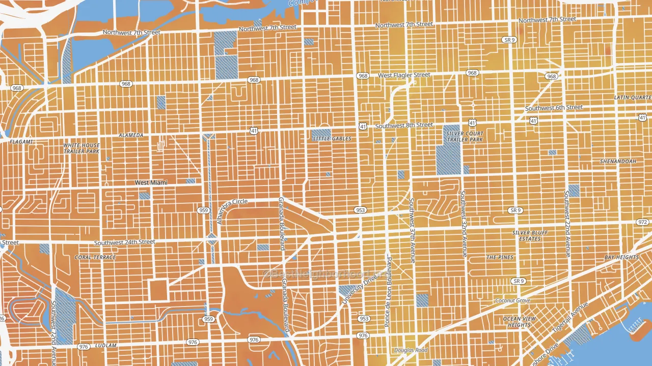 Transit Grade map of 33134, FL