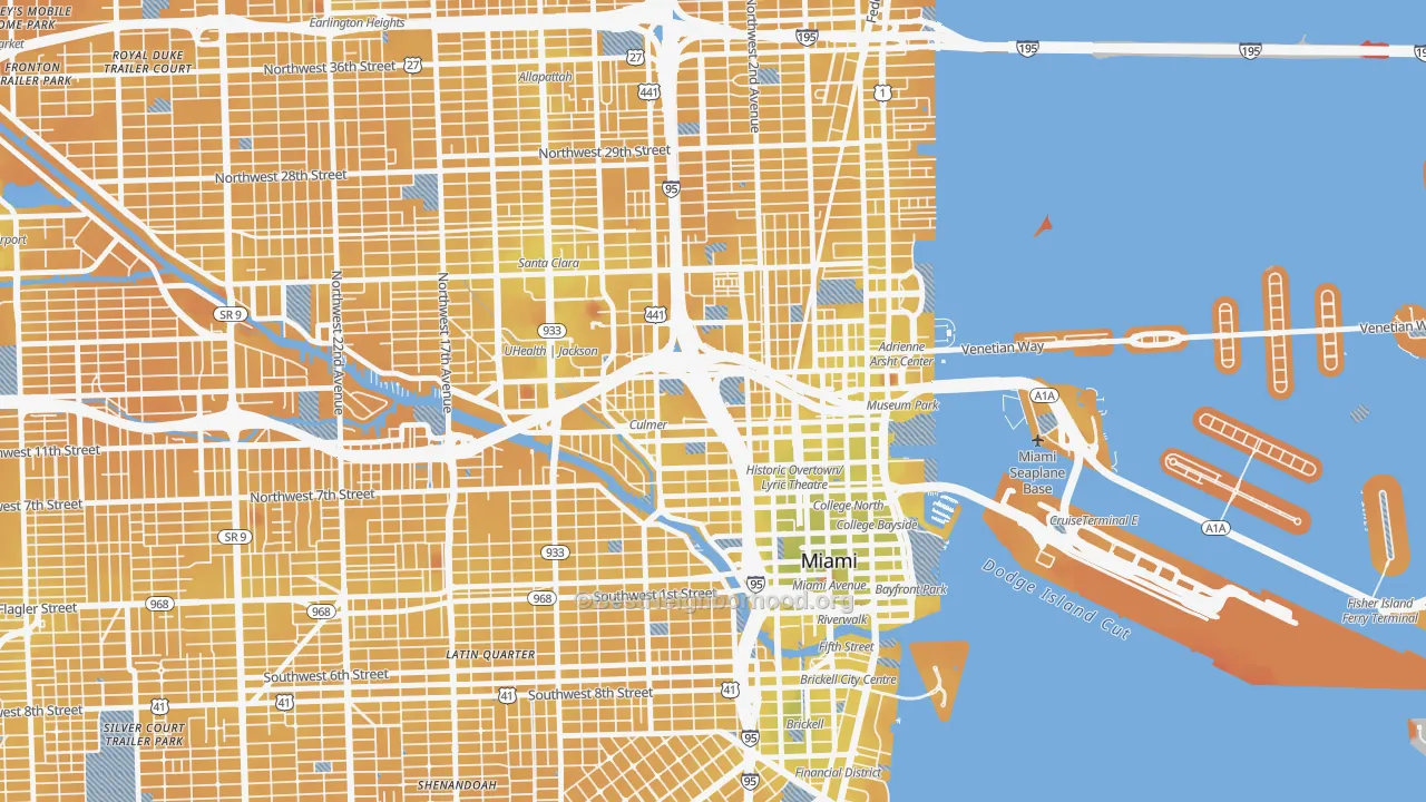 Transit Grade map of 33136, FL