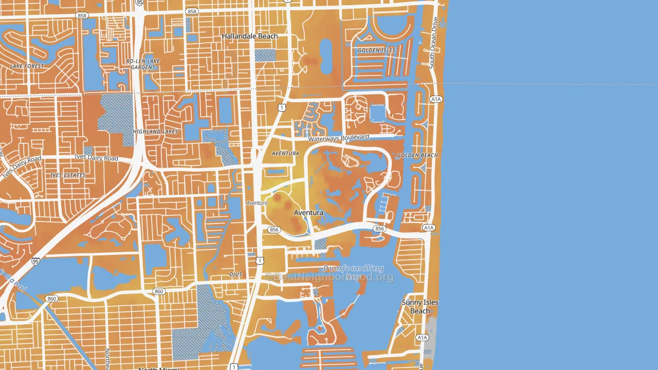 Transit Grade map of 33180, FL