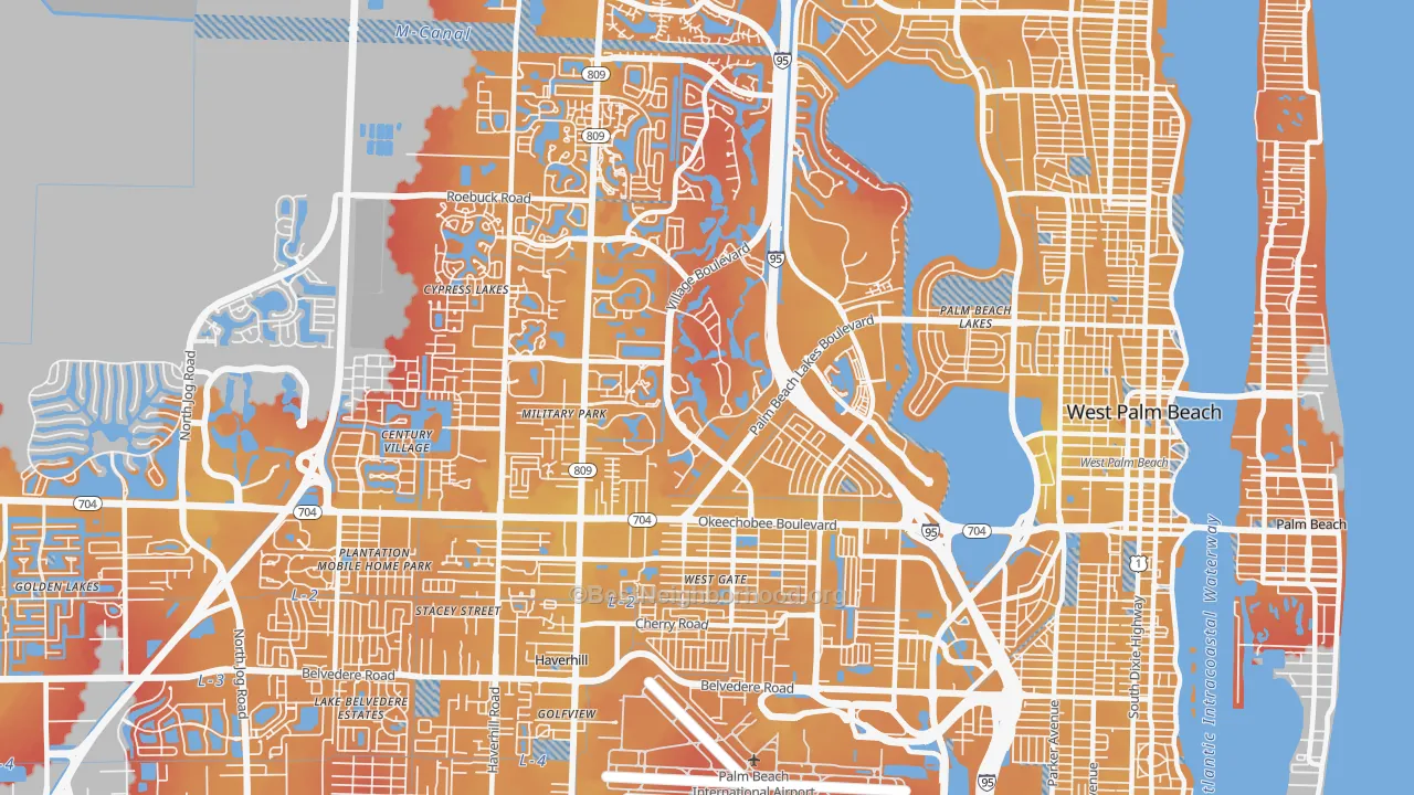 Transit Grade map of 33409, FL