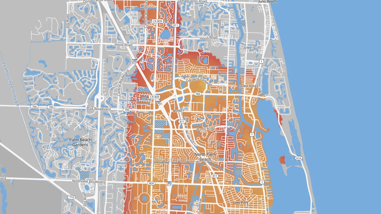 Transit Grade map of 33410, FL