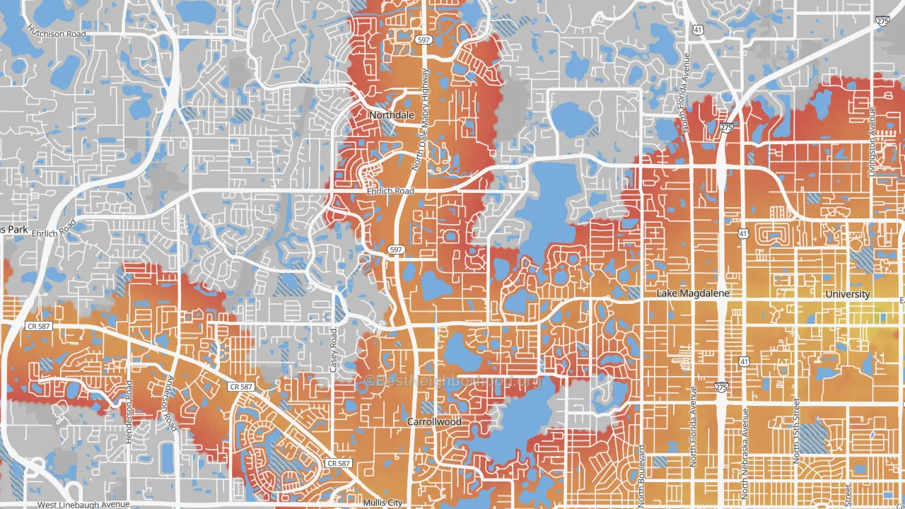 Transit Grade map of 33618, FL