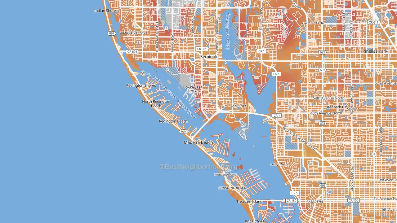 Transit Grade map of 33708, FL