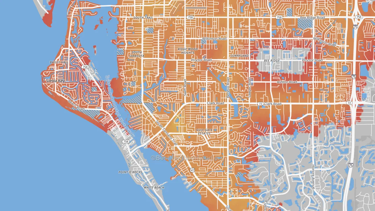 Transit Grade map of 34231, FL