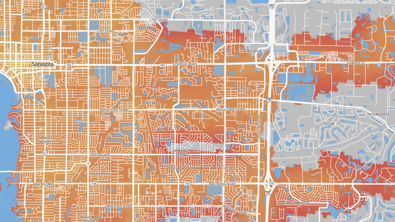 Transit Grade map of 34232, FL