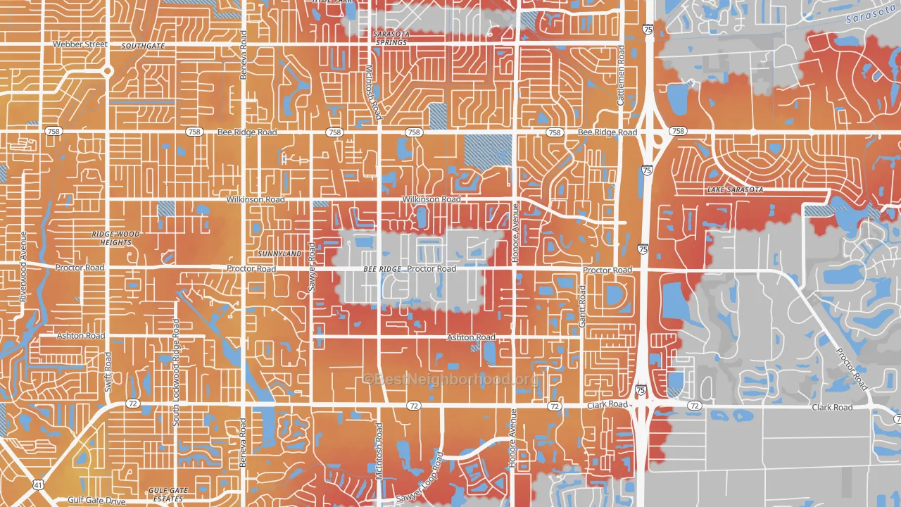 Transit Grade map of 34233, FL