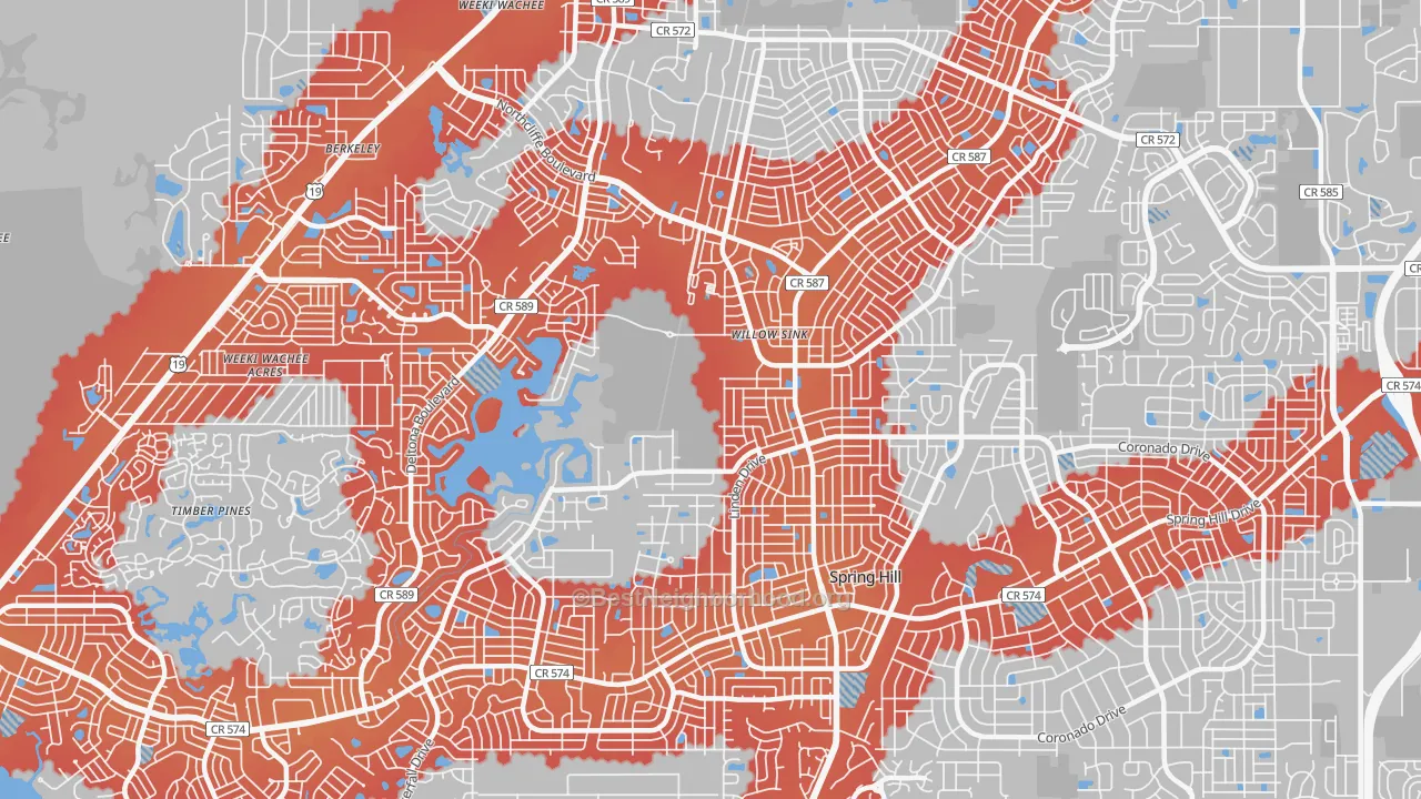 Transit Grade map of 34608, FL
