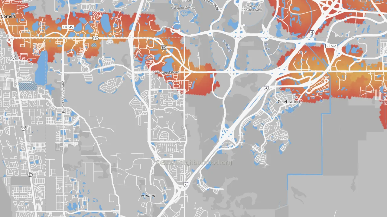 Transit Grade map of 34747, FL