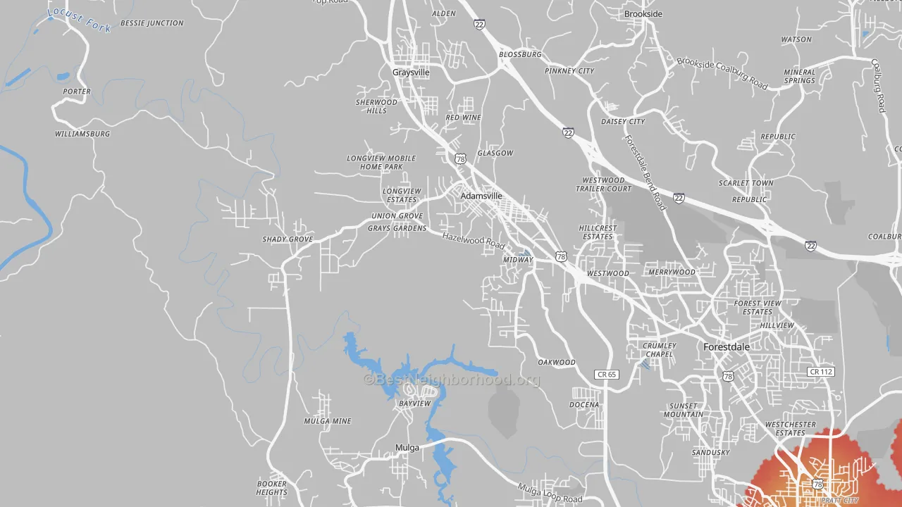 Transit Grade map of 35005, AL