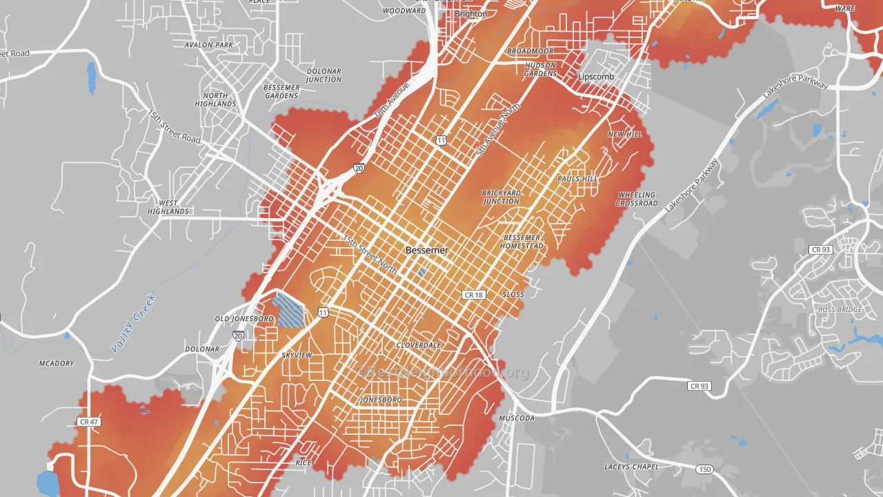 Transit Grade map of 35020, AL