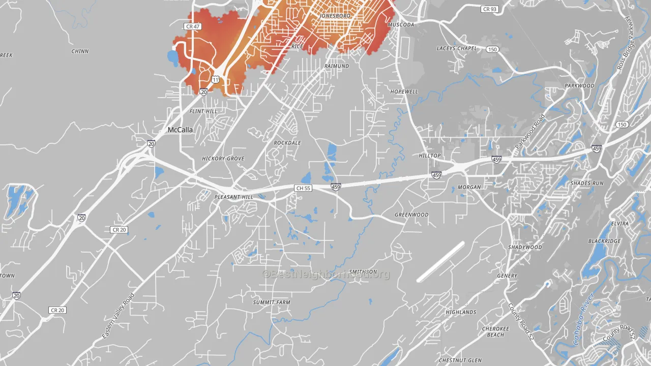 Transit Grade map of 35022, AL