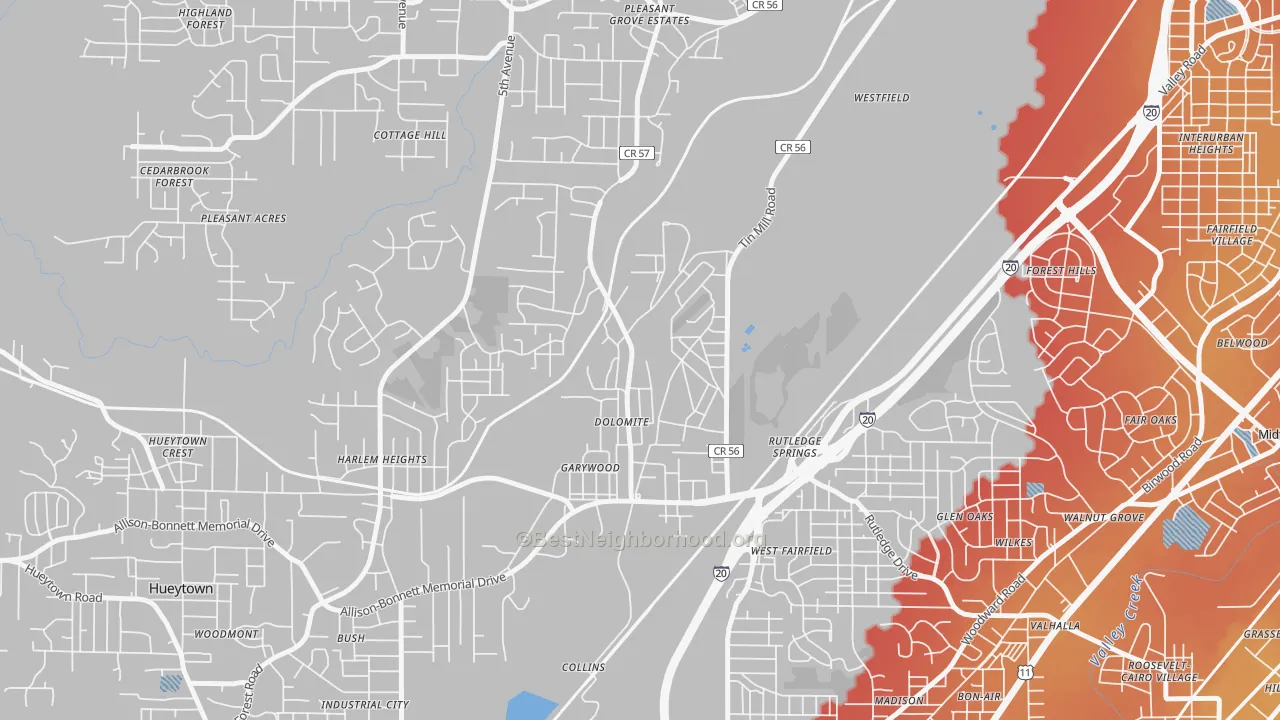 Transit Grade map of 35061, AL