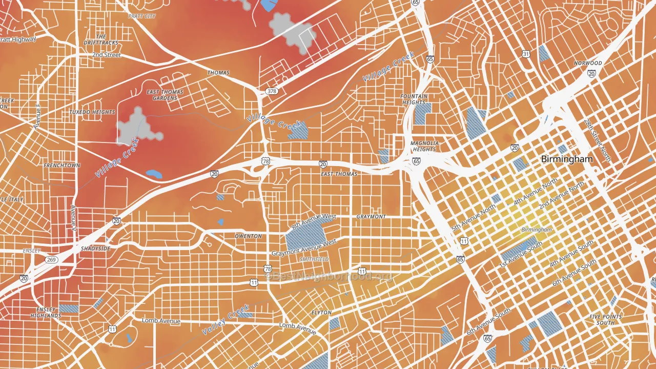 Transit Grade map of 35204, AL