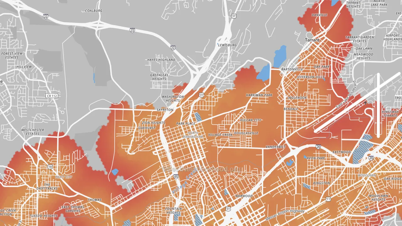 Transit Grade map of 35207, AL