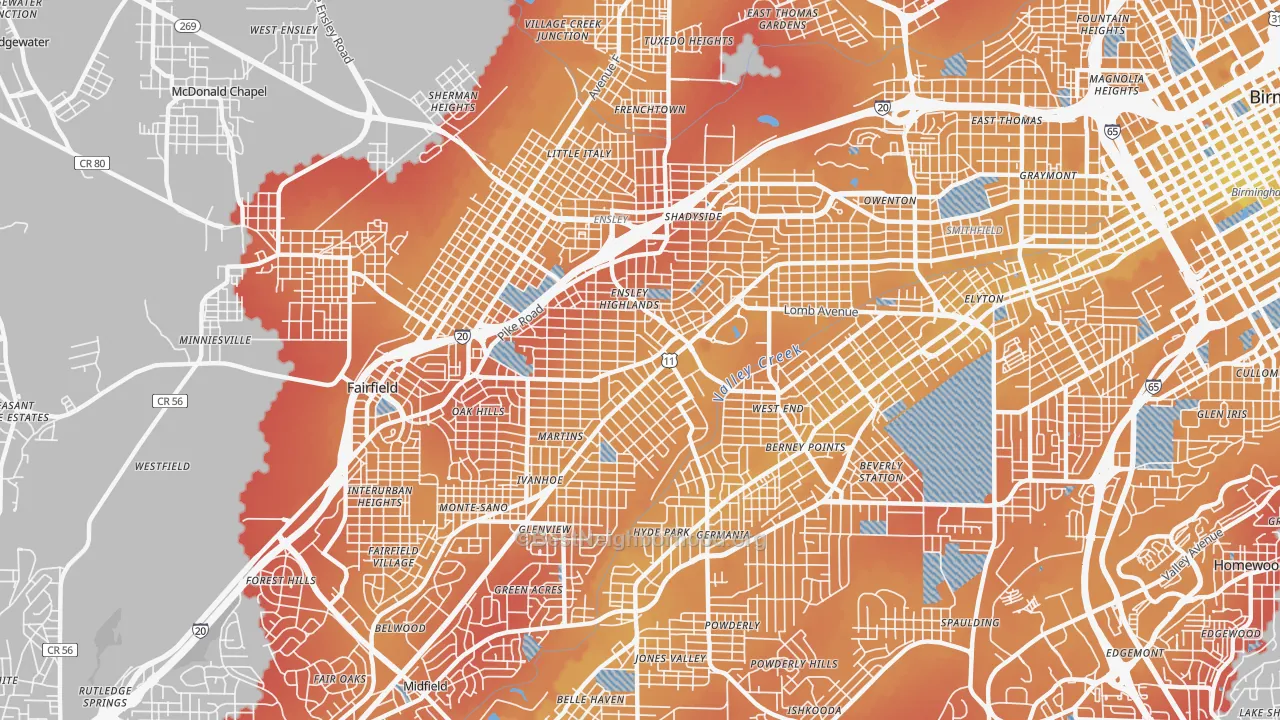 Transit Grade map of 35208, AL