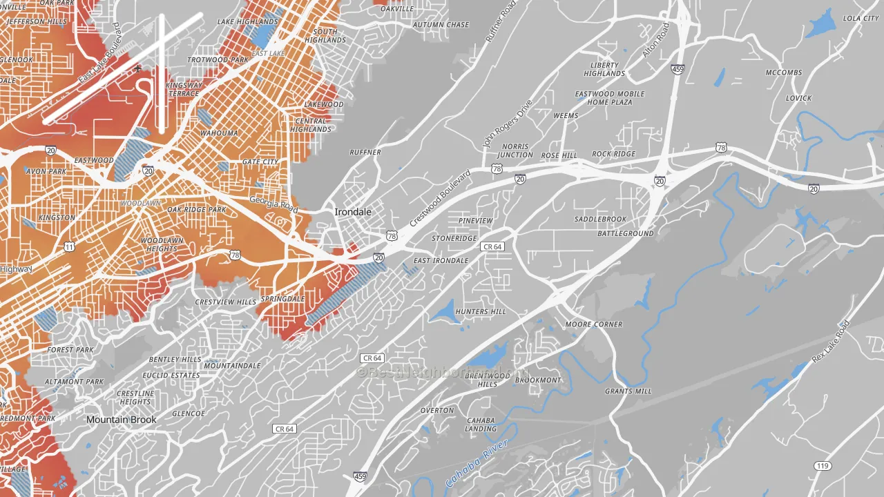 Transit Grade map of 35210, AL