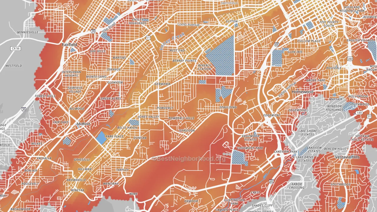 Transit Grade map of 35211, AL