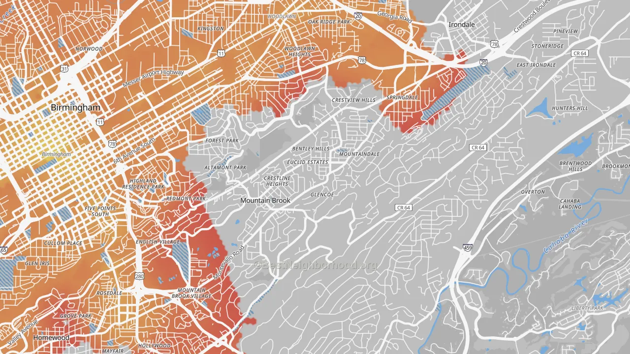 Transit Grade map of 35213, AL