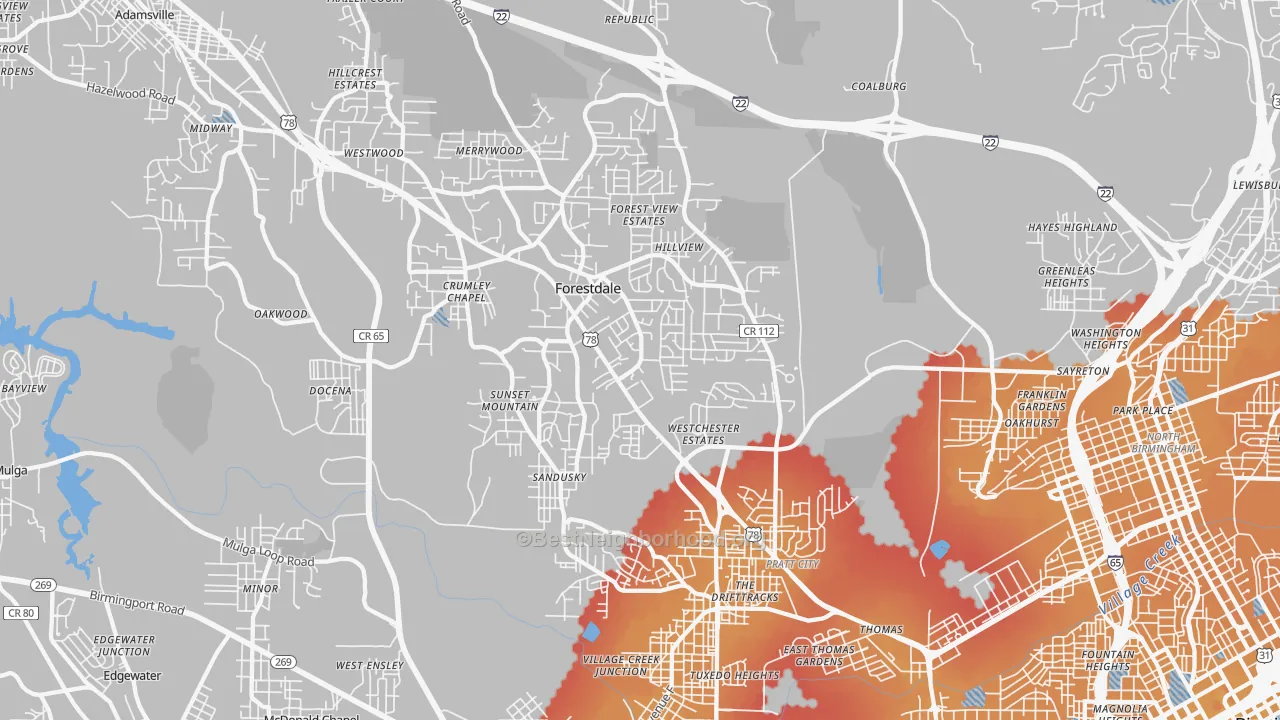 Transit Grade map of 35214, AL
