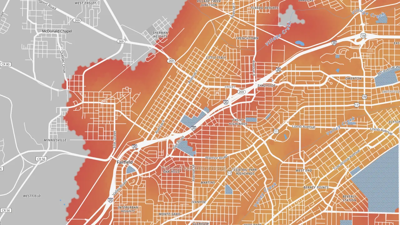 Transit Grade map of 35218, AL