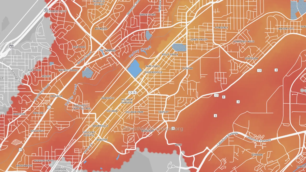 Transit Grade map of 35221, AL
