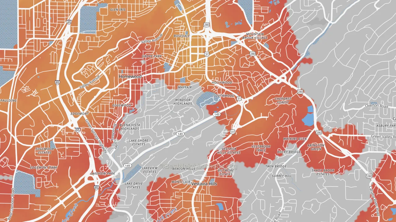 Transit Grade map of 35229, AL
