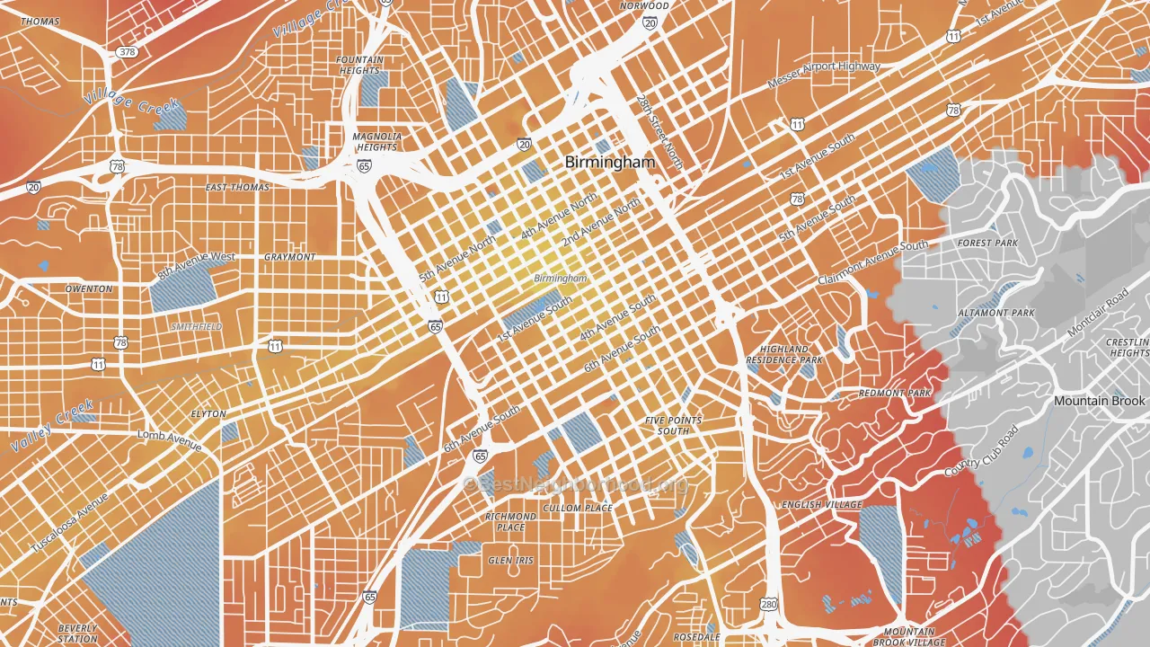 Transit Grade map of 35233, AL