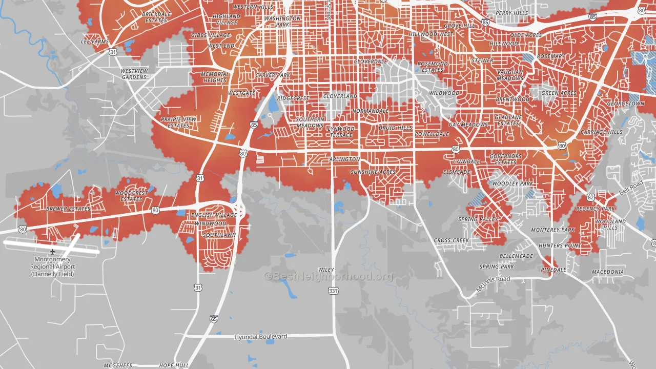 Transit Grade map of 36105, AL