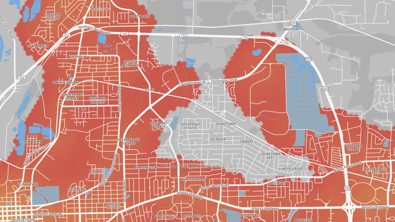 Transit Grade map of 36114, AL