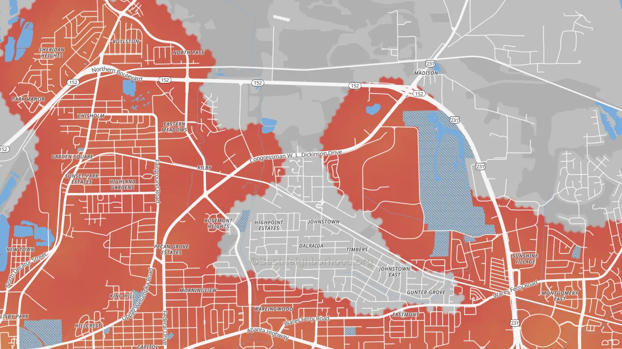 Transit Grade map of 36115, AL