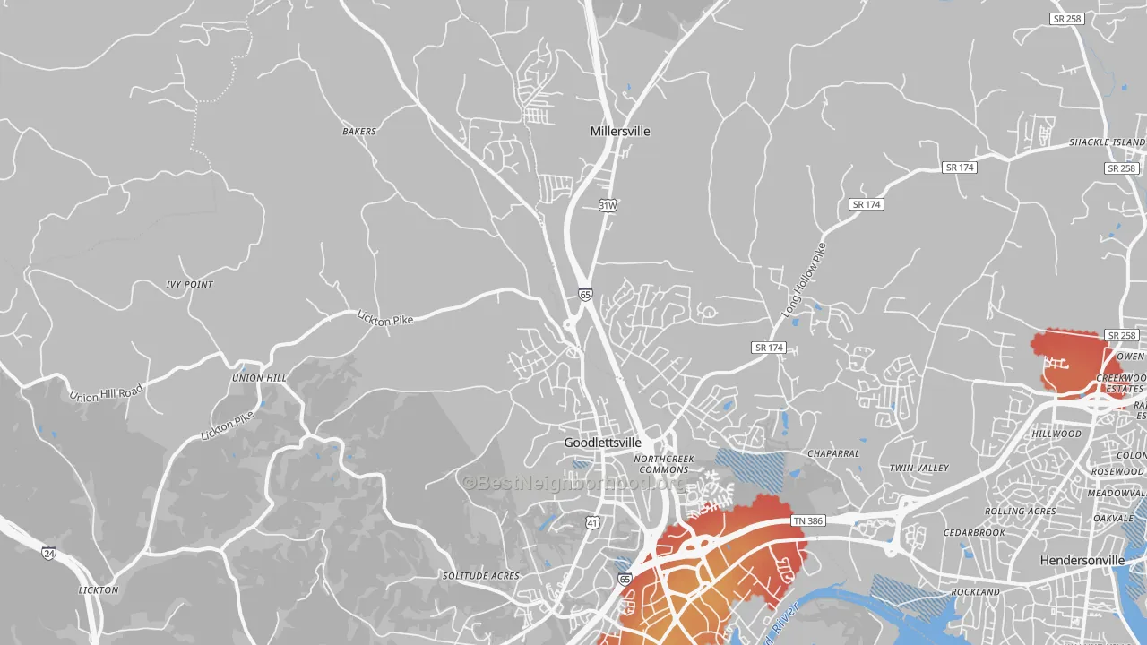 Transit Grade map of 37072, TN
