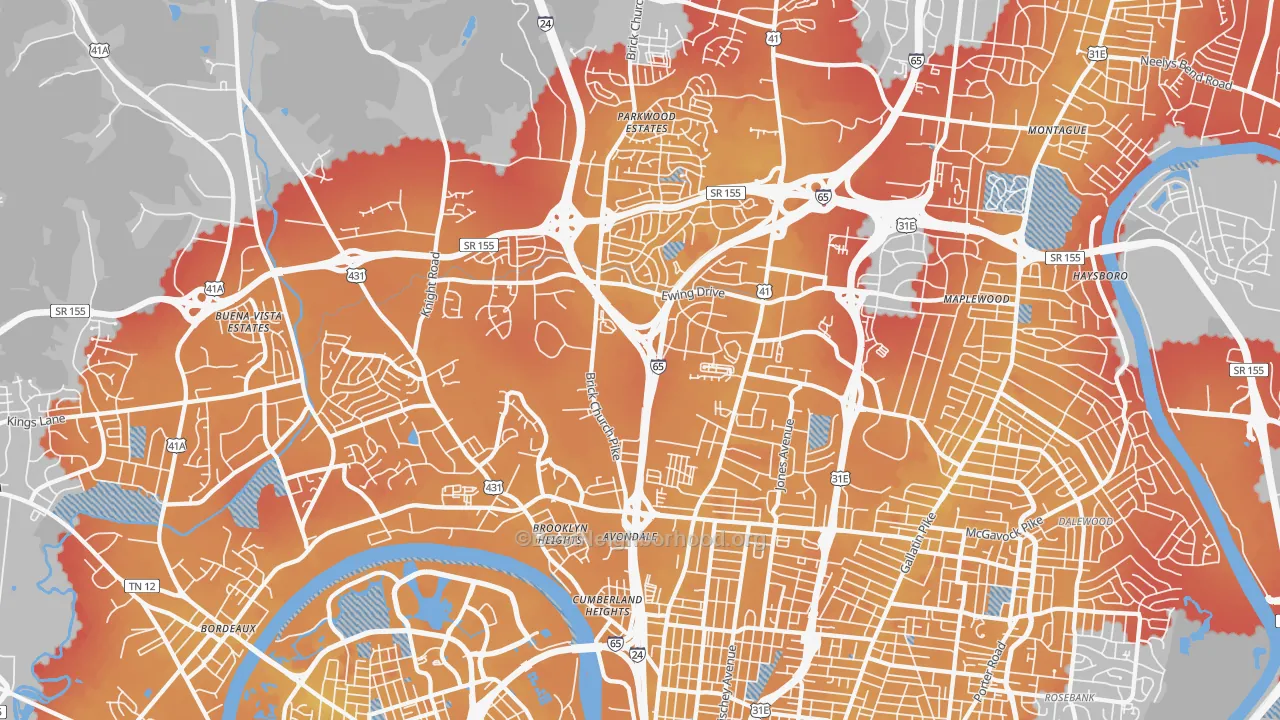 Transit Grade map of 37207, TN