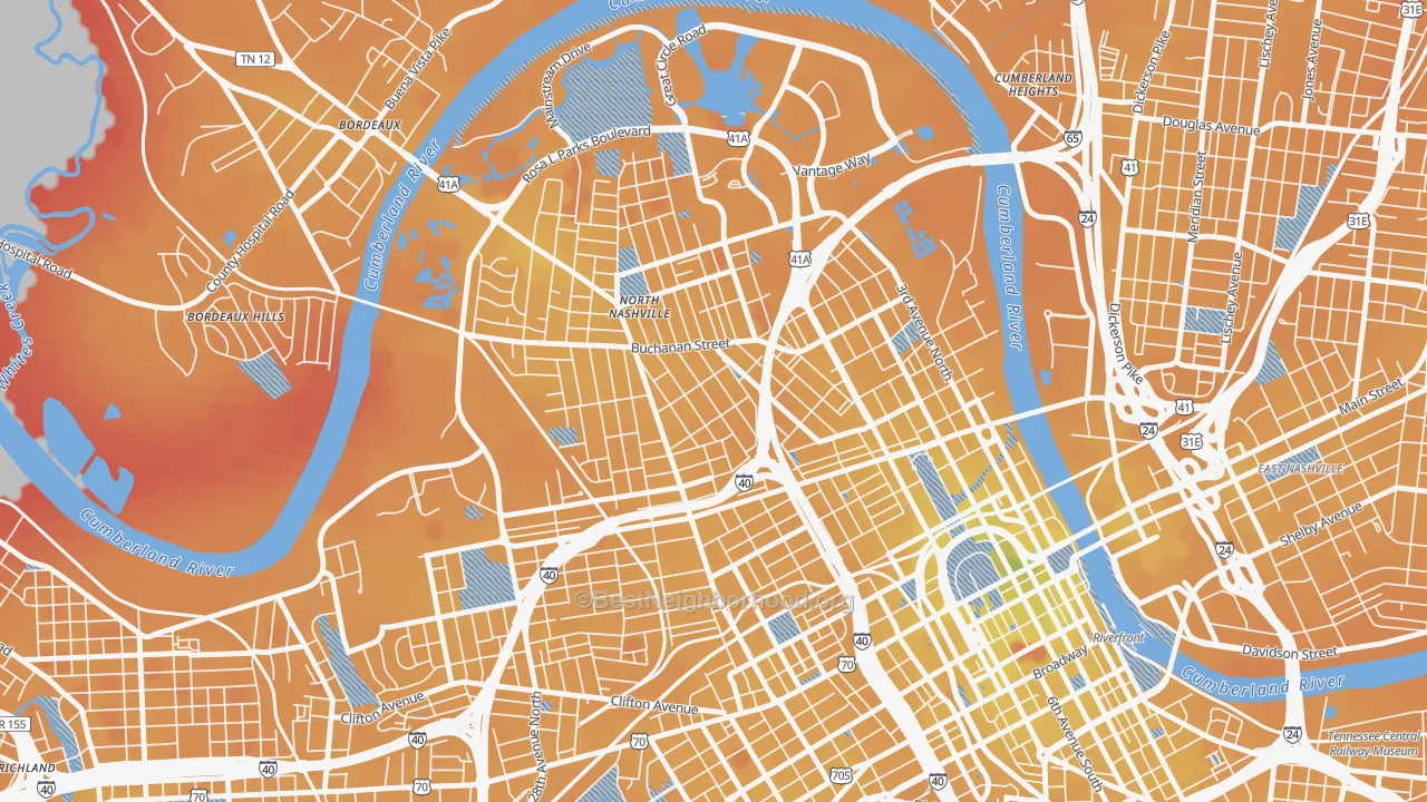 Transit Grade map of 37208, TN
