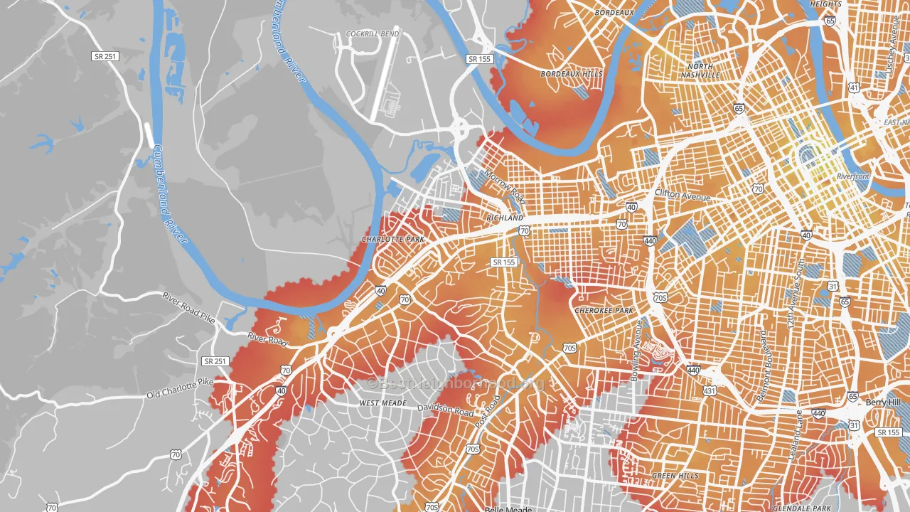 Transit Grade map of 37209, TN