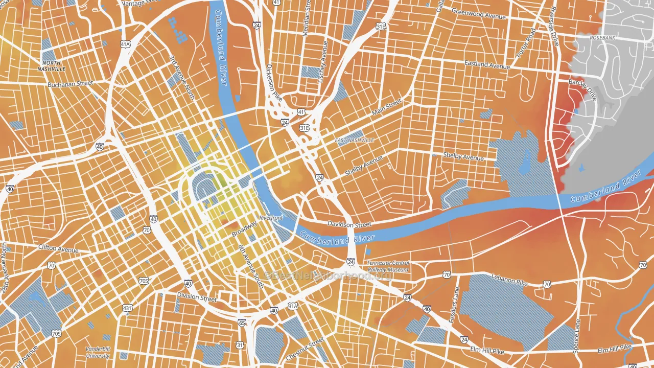 Transit Grade map of 37213, TN