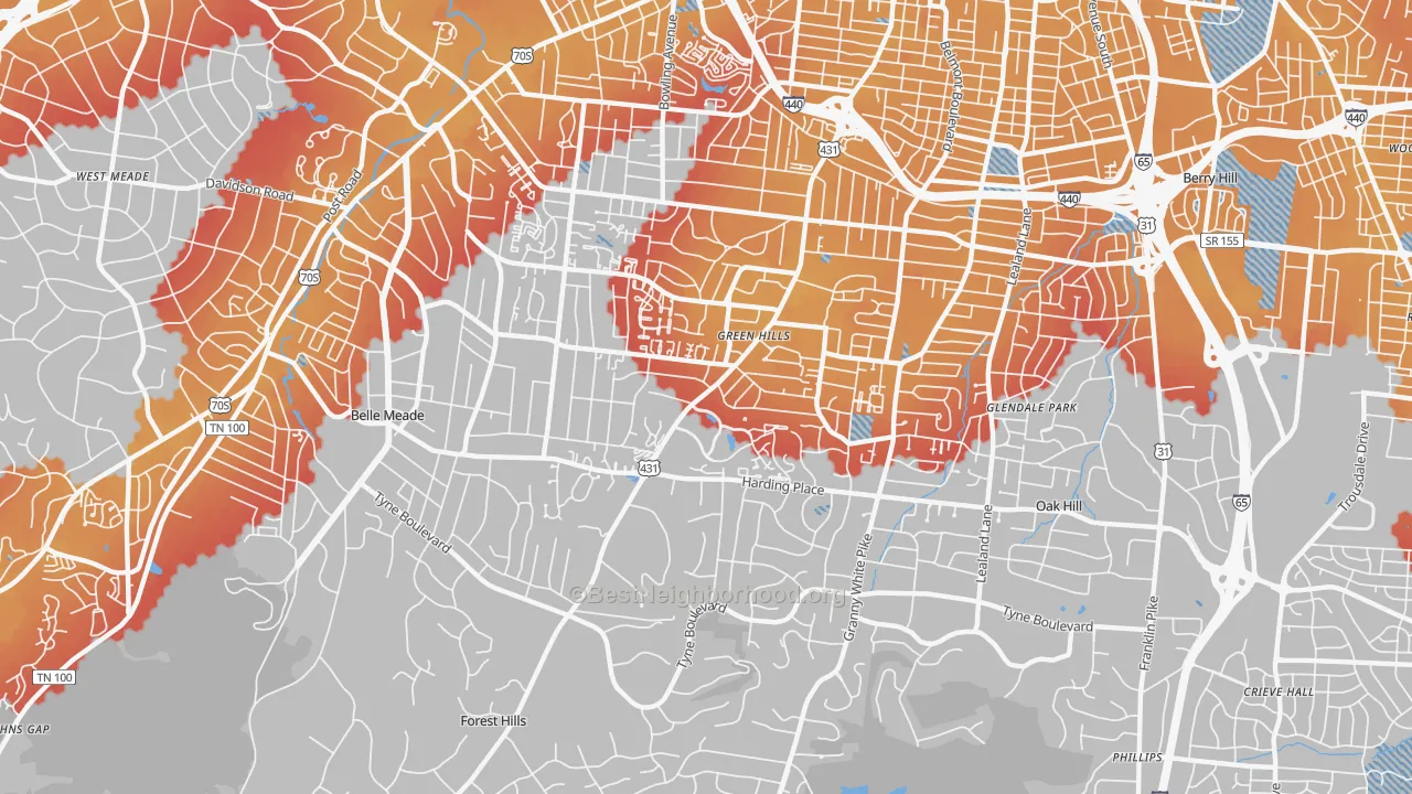 Transit Grade map of 37215, TN