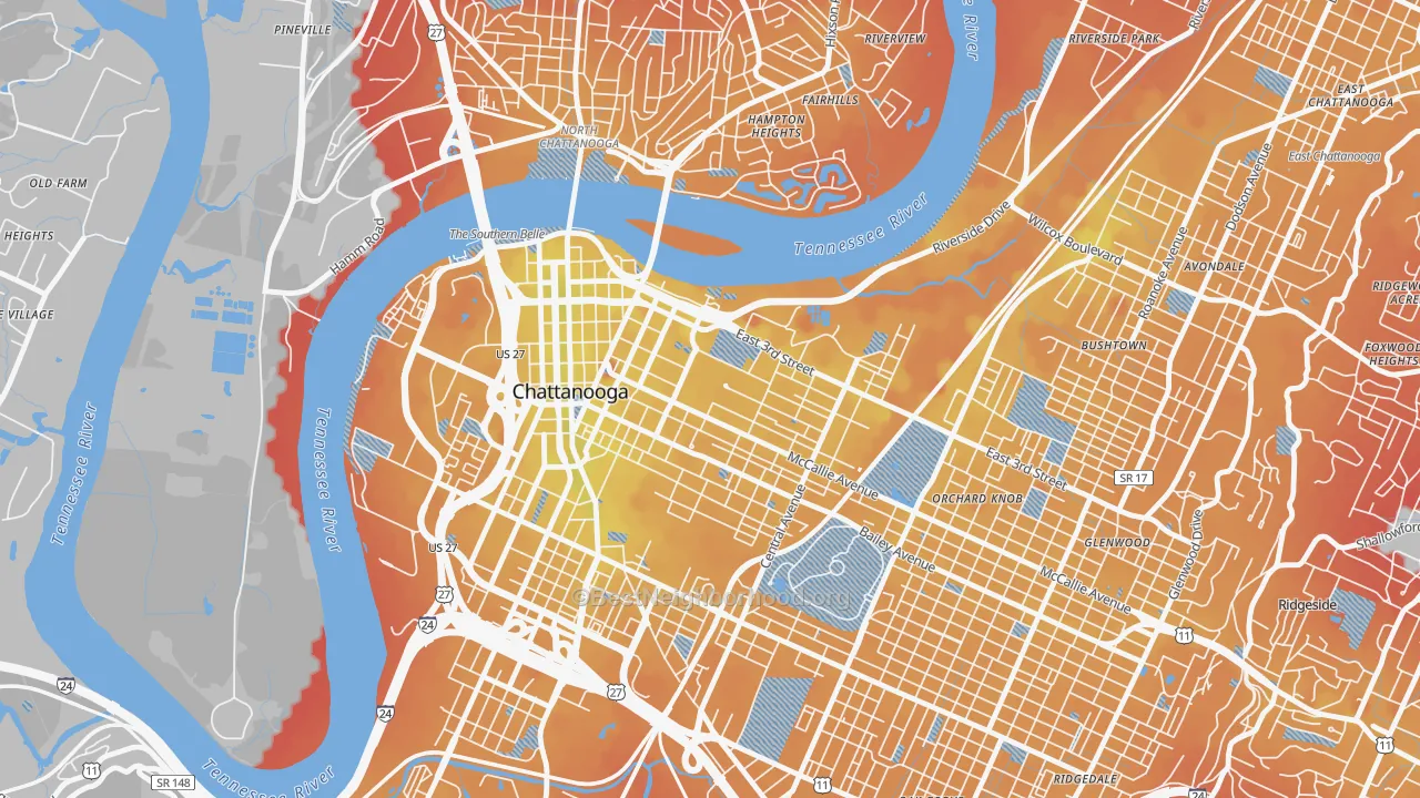 Transit Grade map of 37403, TN